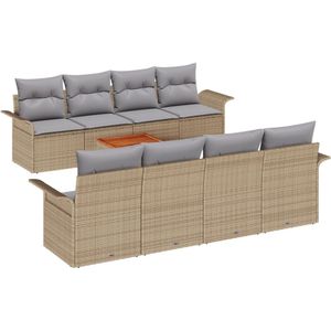 vidaXL - 9-delige - Tuin - Sofa - Set - met - Kussens - Beige - Poly - Rattan - Acacia