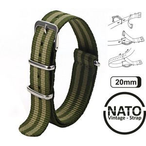 20mm Nato Strap Army Groen - Vintage James Bond - Nato Strap collectie - Mannen - Horlogebanden - 20 mm bandbreedte voor oa. Seiko Rolex Omega Casio en Citizen