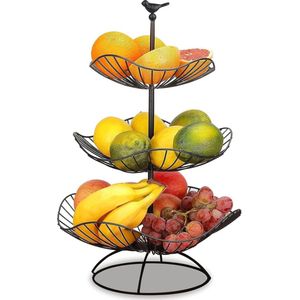 Fruitetagère 3 verdiepingen fruitmand zwart - houdt groenten en fruit vers - metalen fruitstandaard met 3 opbergschalen - 31 cm 25 cm 20 cm Fruit Basket