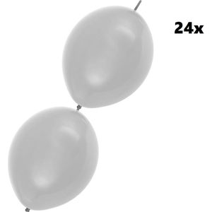 24x Doorknoop ballon metallic zilver 25cm – Link Ballon - festival gala themafeest huwelijk party trouwen