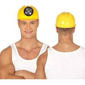 Carnaval/verkleed Bouwhelm met lamp - geel - voor volwassenen - mijnwerker/bouwvakker