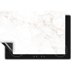 Chefcare Inductie Beschermer Abstracte Kunst - Witte Marmer met Bruin en Grijs - 95x55 cm - Afdekplaat Inductie - Kookplaat Beschermer - Inductie Mat