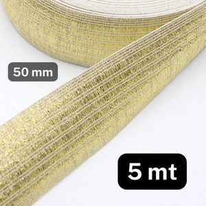 5 Meter Soepele LUREX ELASTIEK, Breedte 50MM, Kleur GOUD