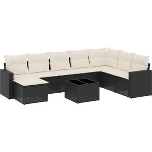 vidaXL - 9-delige - Loungeset - met - kussens - poly - rattan - zwart
