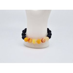 Handgemaakte ""Armband Vulkanische"" natuurstenen armband “Lava Donker - Oranje frosted agaat” - 10 mm diameter van de korrel- Diameter armband 20 cm - Een mooi cadeau voor familie en vrienden