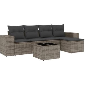 vidaXL - 6-delige - Loungeset - met - kussens - poly - rattan - grijs