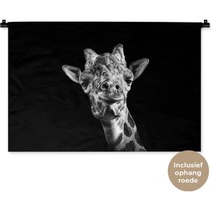 Wandkleed Dieren - Zwart-wit portret van een giraffe Wandkleed katoen 90x60 cm - Wandtapijt met foto
