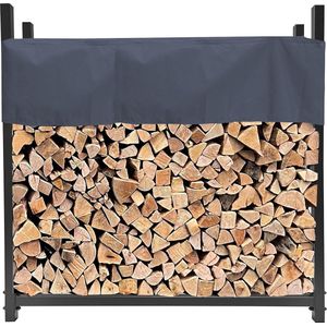 Goodivery ® Robuuste Metalen Houtopslag voor de Tuin met Beschermhoes, 120 x 25 x 120 cm, Grijs