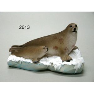 Geharo - Zeehond met baby - Woonaccessoire - Woondecoratie - Polyresin - 12x7x7cm