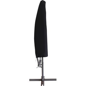 909 OUTDOOR Hangende parasol in zwart 2.5 m hoog, Tuinparasol met stalenframe en hoes, Parasol met zwengelgreep en kantelfunctie, Diameter 300 cm