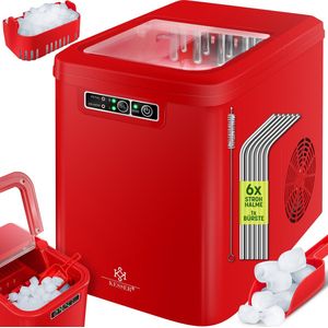 KESSER® IJsblokjesmaker Roestvrij Staal | Ice Maker | IJsmaker | 12 kg 24 uur | Bereiding in 7 min | Waterreservoir van 2,2 liter | 2 formaten ijsblokjes | LED-display | Zelfreinigende functie - Rood