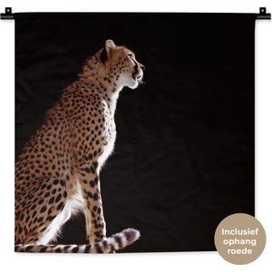 Wandkleed Dieren op een zwarte achtergrond - Cheeta op een zwarte achtergrond Wandkleed katoen 60x60 cm - Wandtapijt met foto