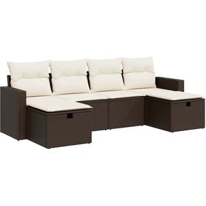 vidaXL - 6-delige - Loungeset - met - kussens - poly - rattan - bruin