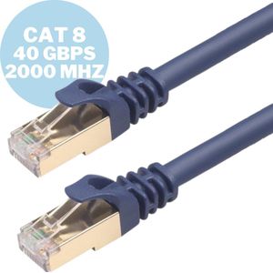 By Qubix internetkabel - cat 8 Ethernet kabel - 20 meter - RJ45 - donkerblauw - Netwerkkabel - LAN - UTP kabel