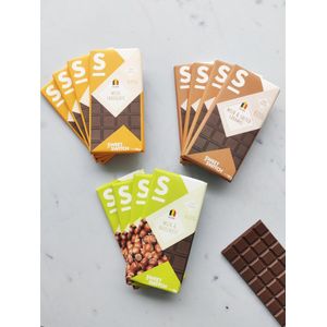 SWEET-SWITCH® - Milk Chocolate Box - Belgische Melkchocolade Mix - Nootjes - Hazelnoot - Caramel - Cadeau - Chocolade cadeau - Suikervrij - Glutenvrij - KETO - 12 x 100 g