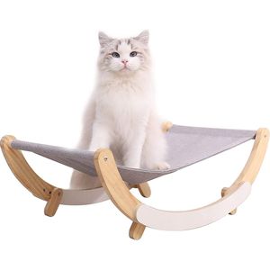 Kattenhangmat - huisdierbed, massief houten schommelstoel, 2-in-1 stoel en hangmatten, kattenmeubelcadeau voor uw kleine tot middelgrote kat en hond