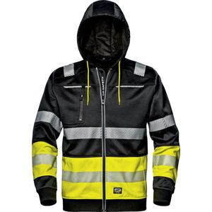 SIR SAFETY CONTRAST SWEATSHIRT Heren, Zwart/Hi-Vis Geel - Verstelbare Capuchon - Reflecterende Segmenten - Zakken Met Rits
