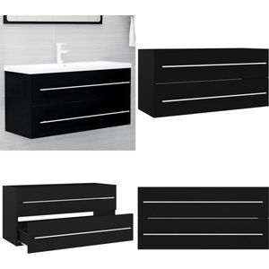804719 vidaXL Wastafelkast 100x38,5x48 cm bewerkt hout zwart - Wastafelkast - Wastafelkasten - Gootsteenkast - Gootsteenkasten