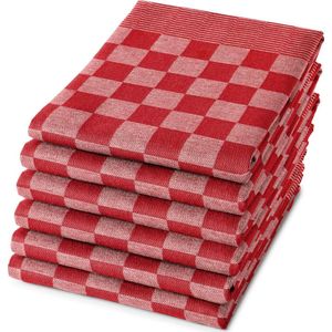 Droomtextiel Horeca Theedoeken Set Rood Wit - 6x Stuks 65x65cm - Sneldrogend Horecakwaliteit Geblokt hoogwaardige kwaliteit