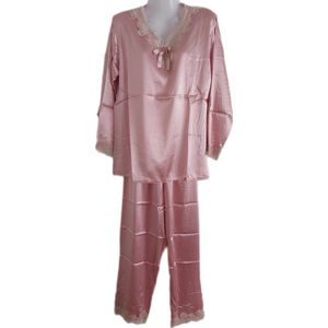 Dames Pyjama - Satijn - 2 Delig - Merk notte stella - Kleur Lichtroze & Beige - Met Kant - Maat 38/40- Cadeau - Kerst