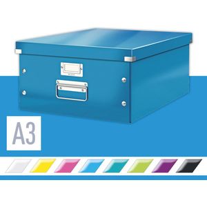 Leitz  WOW Click & Store Grote Kartonnen Opbergdoos Met Deksel voor A3 Formaten - 36.9 x 48.2 CM (BxD) - Ideaal voor Kantoor en Thuiswerken/Thuiswerkplek - Blauw