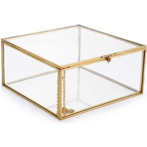 Glass Jewellery Box Small Jewellery Box Decorative Box Clear Jewellery Display Box Trinket Storage Holder Square Ring Case Jewellery Organiser Golden for Trinkets Earrings Rings