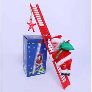 Klimmende Kerstman op ladder - 65 cm - Elektrisch Zingende Kerstman - Kerstversiering - Kerstdecoratie
