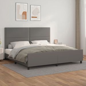 The Living Store Bedframe - Grijs Kunstleer - Verstelbaar hoofdeinde - Stabiele poten - Multiplex lattenbodem - Comfortabele rugondersteuning