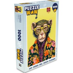 Puzzel Aap - Dieren - Bril - Design - Bloemen - Legpuzzel - Puzzel 1000 stukjes volwassenen