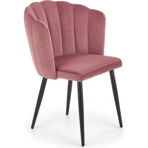 Roze stoel K402386, roze kleur + zwarte metalen poten - Woonkamerstoel - Make-up stoel - Fluwelen stof