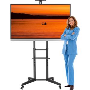 TV Trolley Op Wielen | 37 inch TV Standaard tot 70 inch TV Standaard | Geschikt voor minimaal 120cm tot 180cm hoog | Met AV Plateau | Stevig en verrijdbaar | In hoogte verstelbaar | 20 jaar garantie | 40 kilo draagvermogen