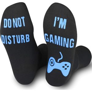 JAXY Gaming Sokken - Huissokken - Game Sokken - Grappige Sokken - Grappige Cadeaus - Huissokken Met Antislip Dames en Heren - Katoenen Sokken - Leuke Sokken - One Size - Zwart/Blauw