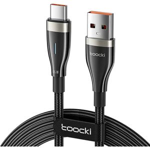 Toocki Oplaadkabel 'Super Fast Charging' - USB-A naar USB-C - 66W 6A Snellader - 1 Meter - voor MacBook/iPad, Samsung Galaxy/Note, OnePlus, Xiaomi, Google Pixel, OPPO - Tot 8 Keer Sneller - gevlochten Nylon - LED Indicator - Android Auto - ZWART