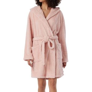 SCHIESSER Essentials badjas - dames kamerjas teddy fleece comfort fit roze - Maat: XL