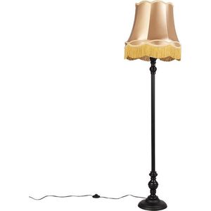 QAZQA classico - Klassieke Vloerlamp | Staande Lamp met kap - 1 lichts - H 1660 mm - Zwart Goud - Woonkamer | Slaapkamer | Keuken