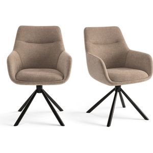 Furnihaus Draaibare - Eetkamerstoelen met armleuning set van 2 - Olivia - Taupe - Stof