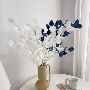 Zijden Boeket Appel Bladeren Boeket – 90cm hoog – 7 stelen - doe-het-zelf boeket – DIY – alle kunstbloemen los geleverd – Lente – multi color – Kunstbloemen - nep bloemen - nepbloemen - kunstplanten Donkerblauw Wit