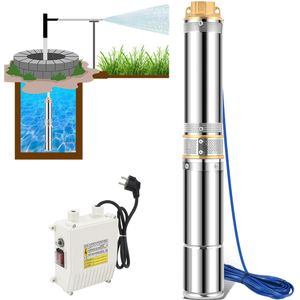 370W Bronpomp 4,5 inch Dompelpomp Vuil Water - Vlakzuigpomp - Dweilpomp - Diepe Bronpomp - Kelderwater - 4000 L/H - Silver Waterpompen - Tot 34 m opvoerhoogte - 20 m kabel - Diepbronpomp