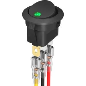 TLVX Sterke Schakelaar Rond Zwart met Groen lampje 1 stuks – LED indicator - Wipschakelaar - Aan/Uit – Tuimelschakelaar – Groene LED lamp – Inbouwschakelaar - ON/OFF schakelaar – 12Volt – Max. 20A – 21mm Diameter – Auto – Boot – Caravan – Camper