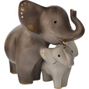 Goebel - Elephant | Decoratief beeld / figuur Kindani & Latika | Aardewerk - 24cm - olifant - met echt goud - Limited Edition