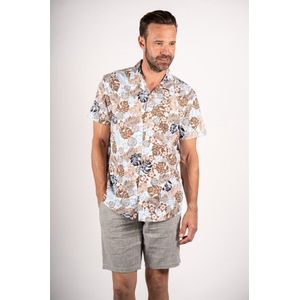 Pre End heren blouse - overhemd KM - 100353 - Fulham - bruin print - maat XL