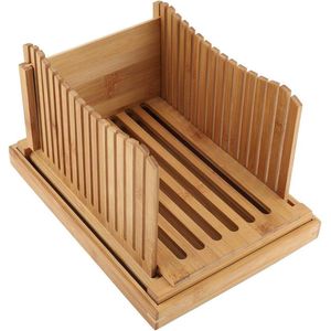 Opvouwbare en compacte Bamboe Broodsnijmachine met kruimelopvangbak en gids - ideaal voor cake, bagels en sandwiches Bread Slicer
