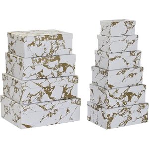 Set van opstapelbare opbergboxen DKD Home Decor Gouden Wit Karton (43,5 x 33,5 x 15,5 cm)