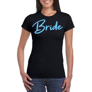 Bellatio Decorations Vrijgezellenfeest T-shirt dames - Bride - zwart - glitter blauw - bruiloft M
