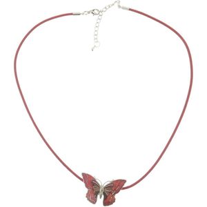 Behave - Ketting Dames - Cloisonné - Vlinder - Rood Emaille - Cloisonné - 40 cm Lang
