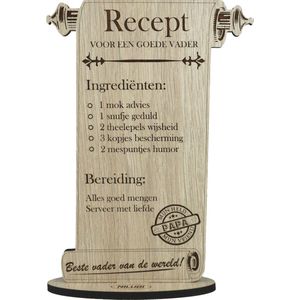 RECEPT VADER - Recept voor een goede vader - houten wenskaart - papa - gepersonaliseerd met eigen naam en tekst