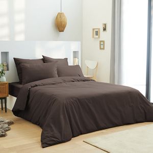 Univers Décor - 4-delige Unicolore Choco lakenset voor bed 140 x 190 cm 100% katoen / 57 draden/cm²