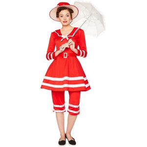 Karnival Costumes Retro 20 's Zwempak Dames Gestreept Rood Carnavalskleding Dames Carnaval - Polyester - Maat L - 4-Delig Hoed/Jurk/Riem/Broek