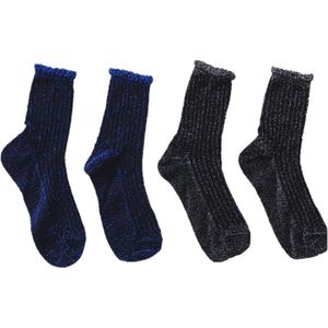 Jobo By JET - Glitter sokken set - 2 pack - 2 paar sokken - Zilver - Blauw - One size
