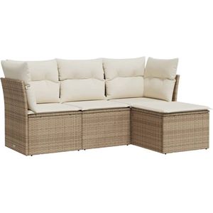 vidaXL - 4-delige - Loungeset - met - kussens - poly - rattan - beige